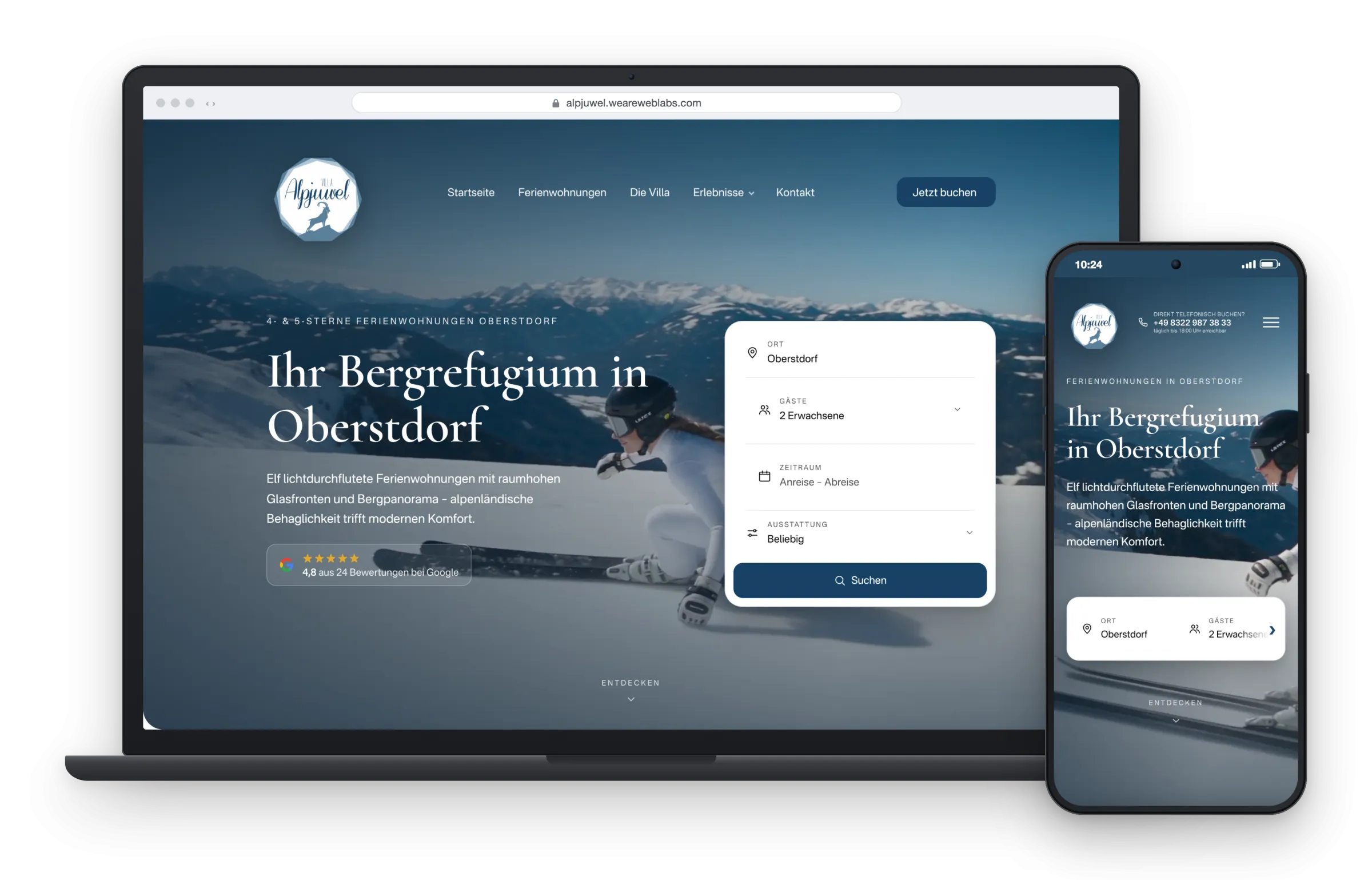 Villa Alpjuwel auf Desktop und Smartphone