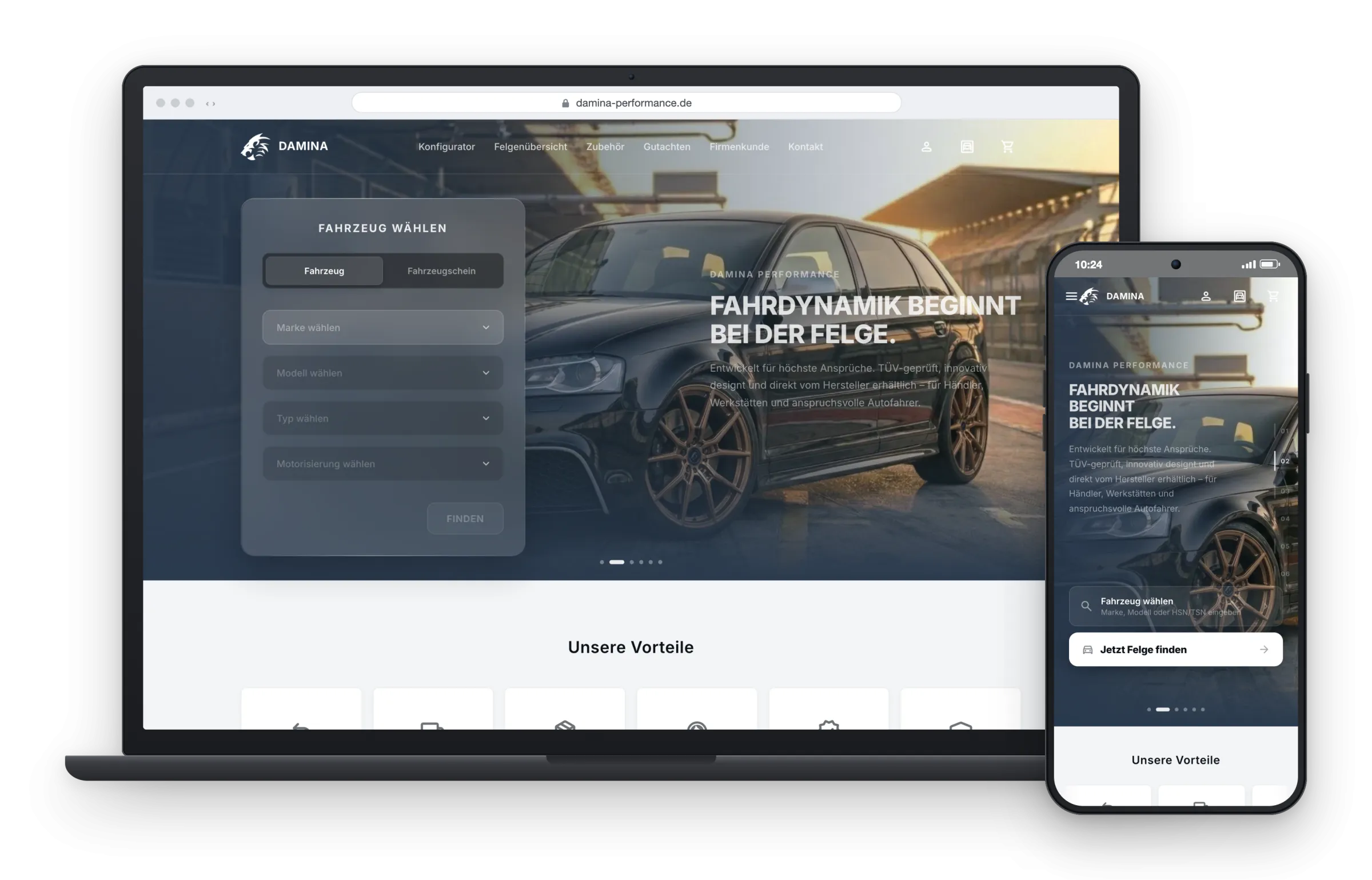 Damina Performance auf Desktop und Smartphone