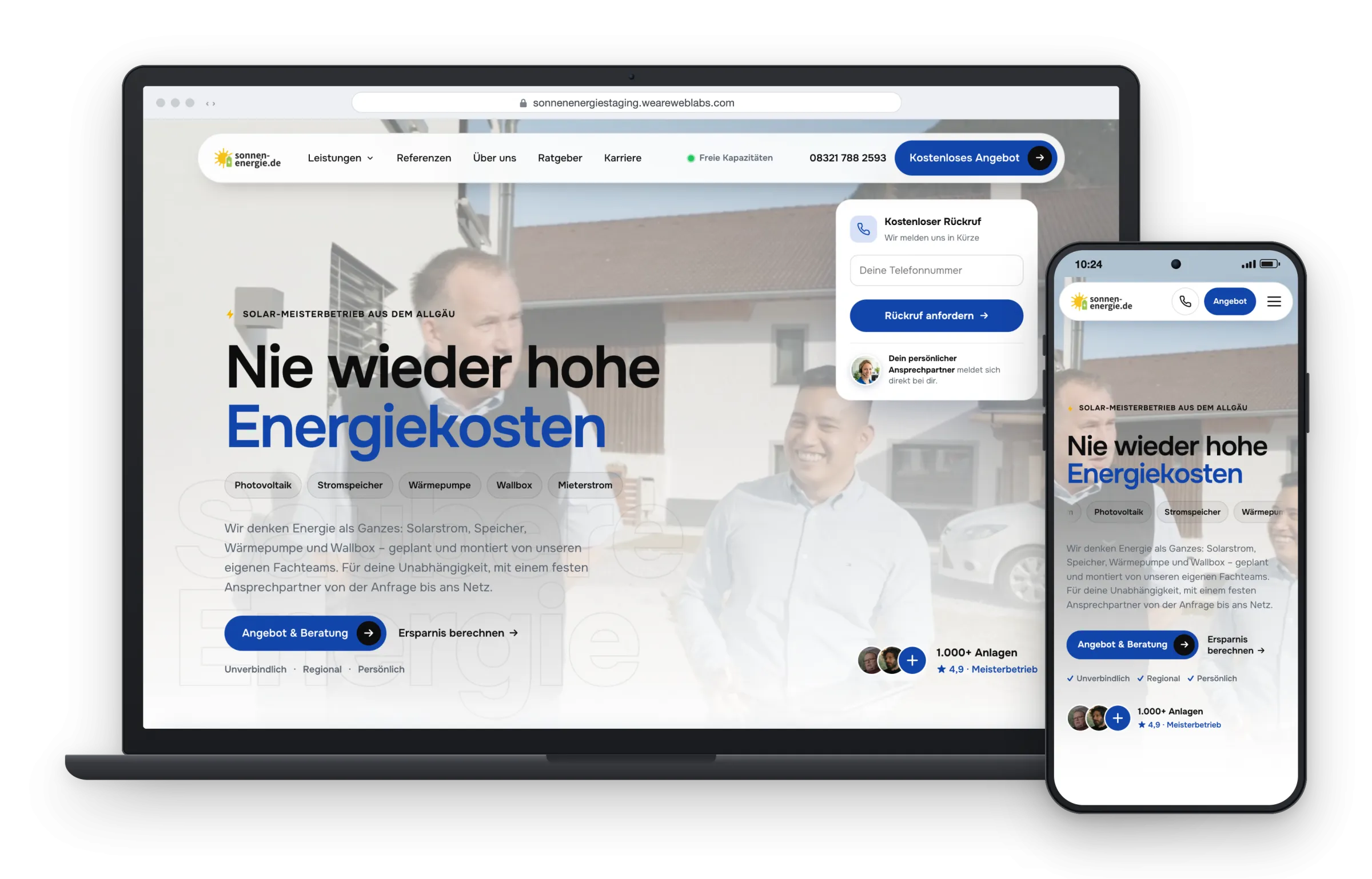 Sonnen-Energie auf Desktop und Smartphone