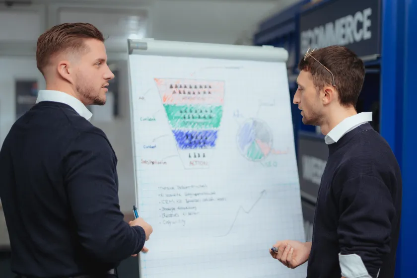 Weblabs Team im Strategie-Workshop am Flipchart